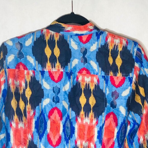 Ruby Rd shirt graphic mid or long sleeve blue multi color button down sheer READ - Picture 9 of 11